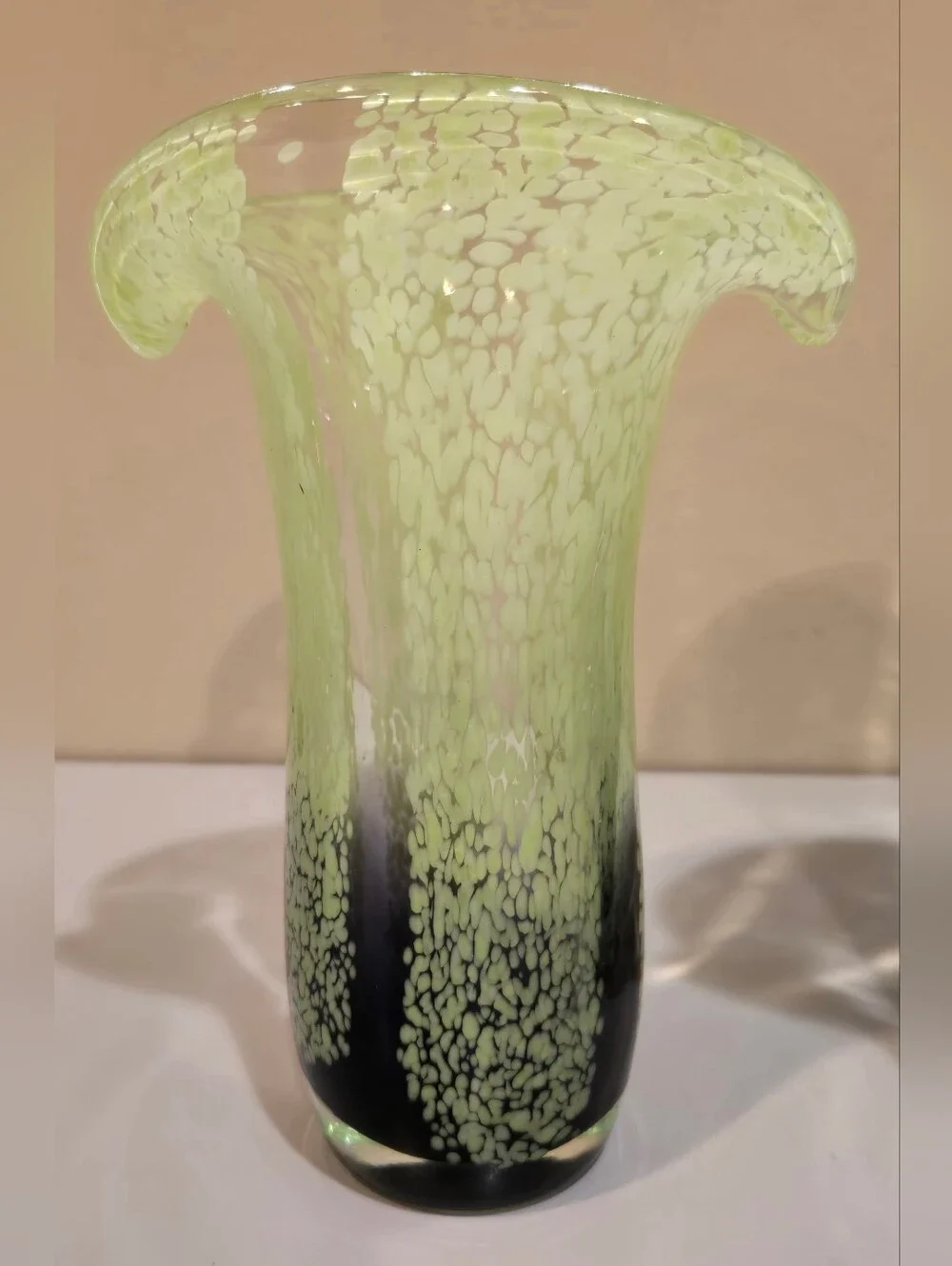 Handblown Teleflora Art Glass Vase Pair - Lime Green and Black